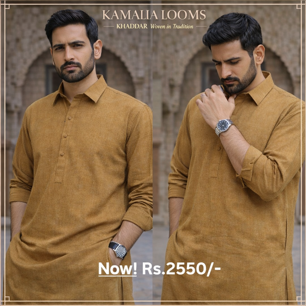 Premium Mustard Khaddar Unstitched Suit – Kamalia Looms Winter Collection Code: 043
